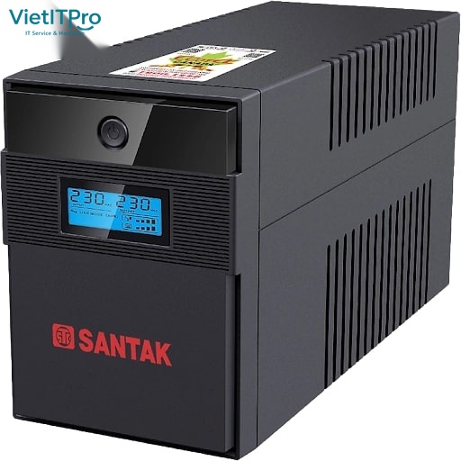 Màn hình điều khiển hiển thị thông số điện áp và mã lỗi của UPS SANTAK