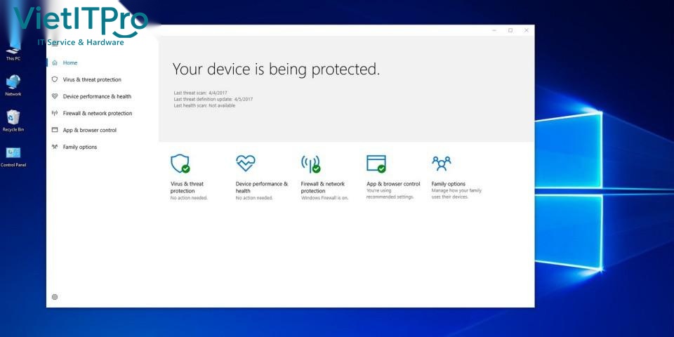 Các bước truy cập Control Panel để tắt hoặc bật Windows Defender Firewall