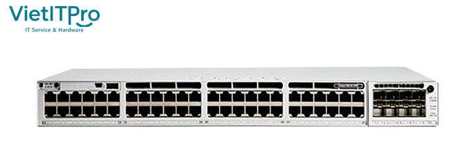 Mặt sau Switch Cisco Catalyst 9300 với cổng xếp chồng StackWise và Dual PSU