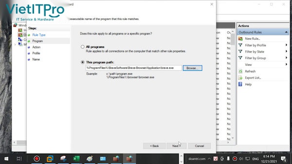 Chi tiết thao tác duyệt chọn file thực thi trong thư mục Program Files