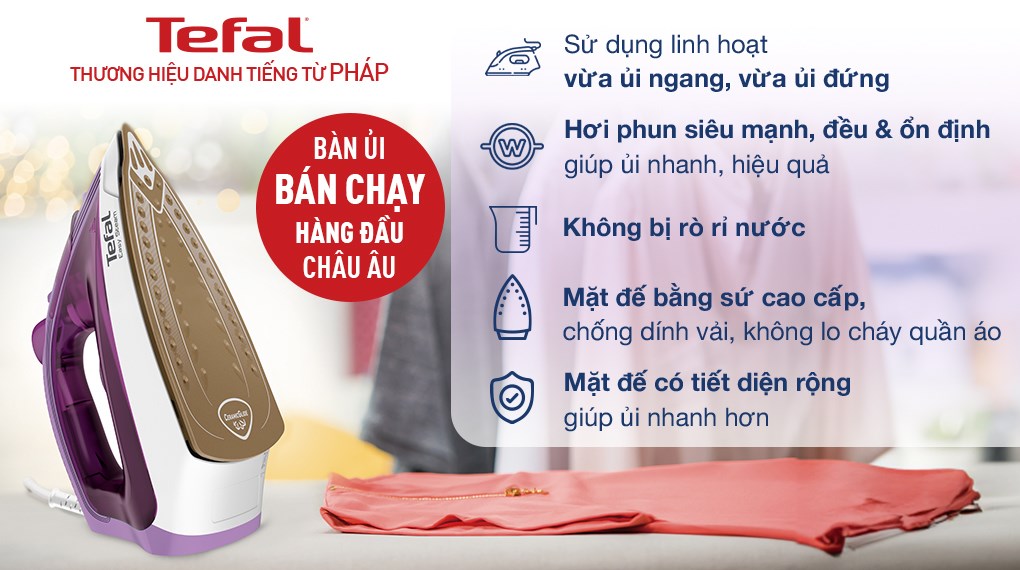 Bàn ủi hơi nước Tefal Easy Steam FV1955E0 1400W