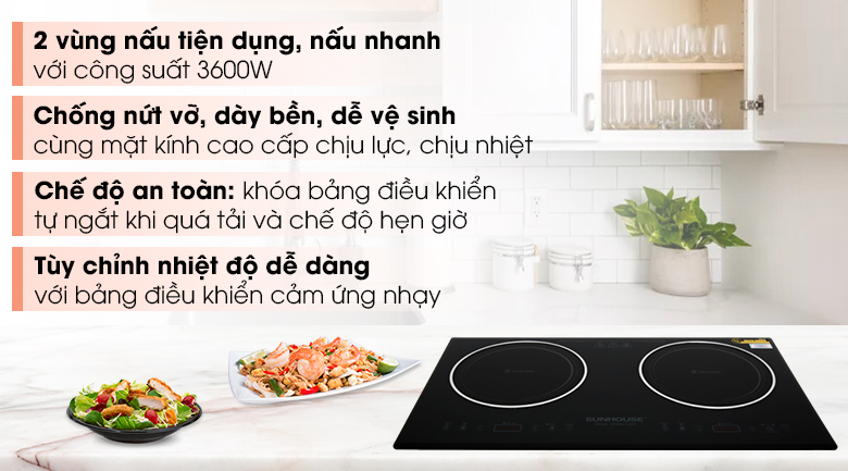 Bếp hồng ngoại đôi âm Sunhouse SHB9112MT 3600W