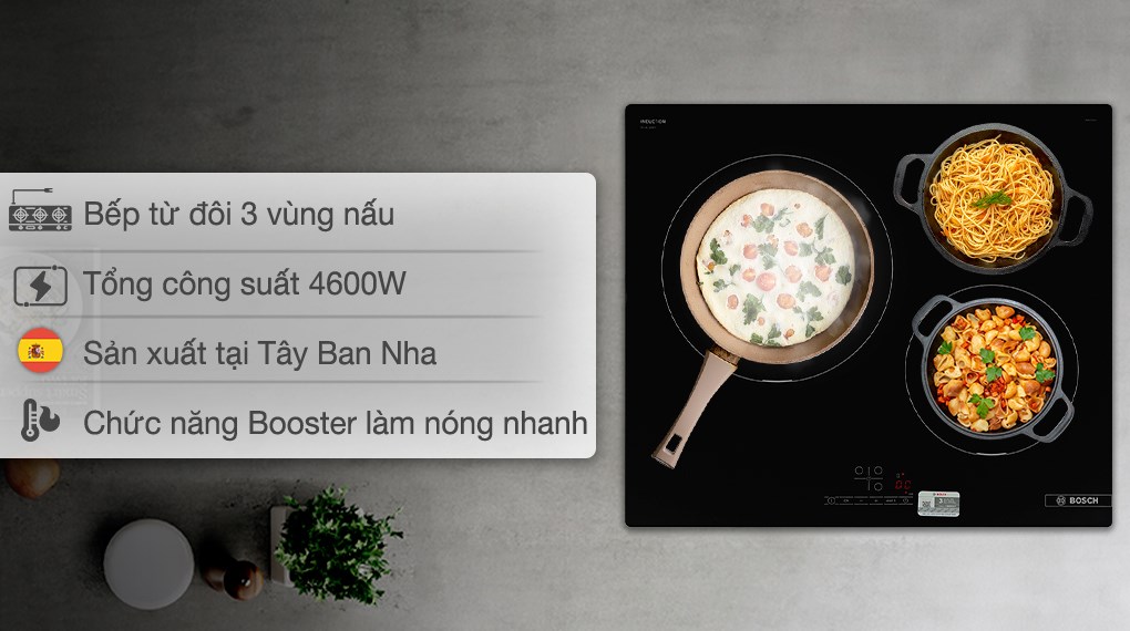 Bếp từ 3 vùng nấu âm Bosch PUJ611BB5E 4600W