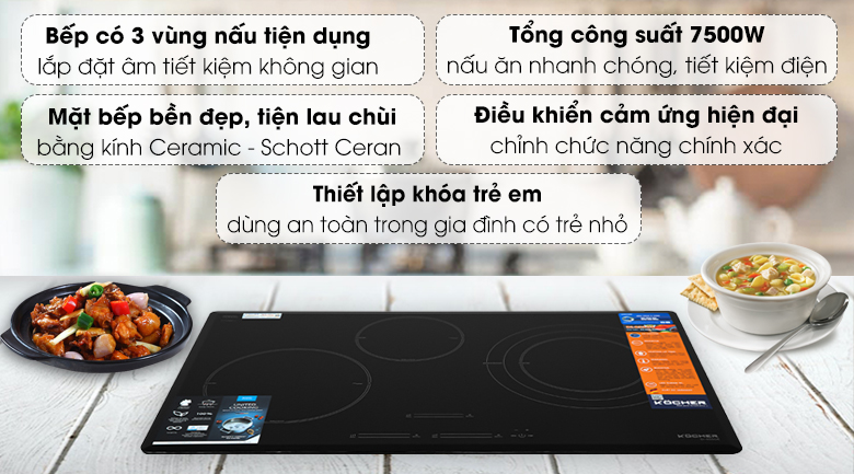 Bếp từ 3 vùng nấu lắp âm Kocher DI-855GE