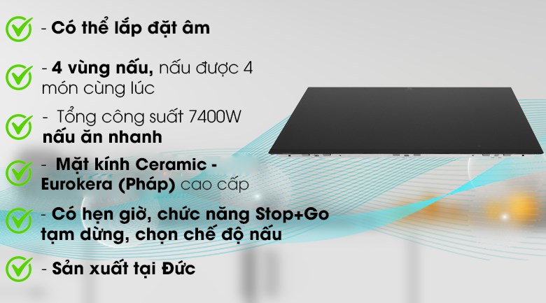 Bếp từ 4 vùng nấu lắp âm Electrolux EHXD875FAK 7400W