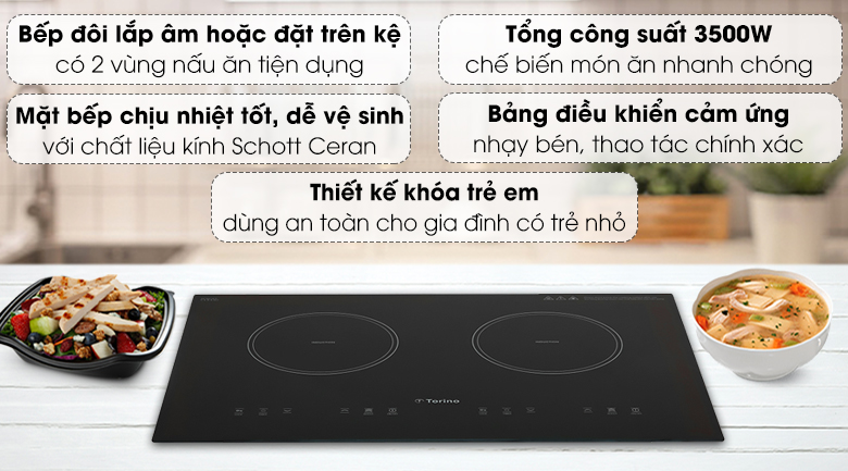 Bếp từ đôi âm Torino TI0602C 3500W