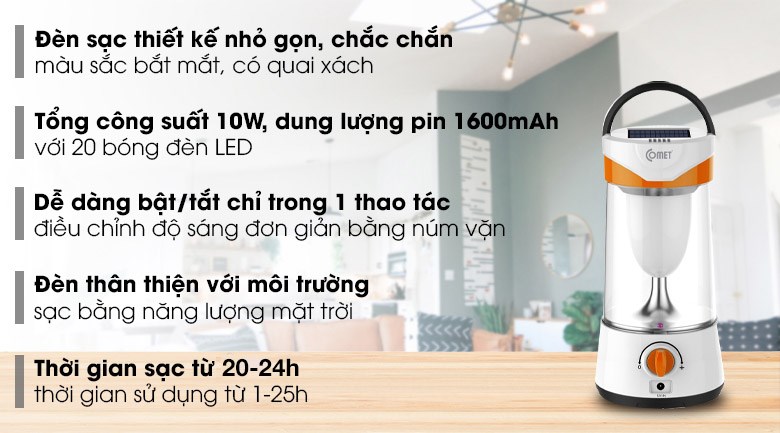 Đèn sạc năng lượng mặt trời Comet CRL3103S