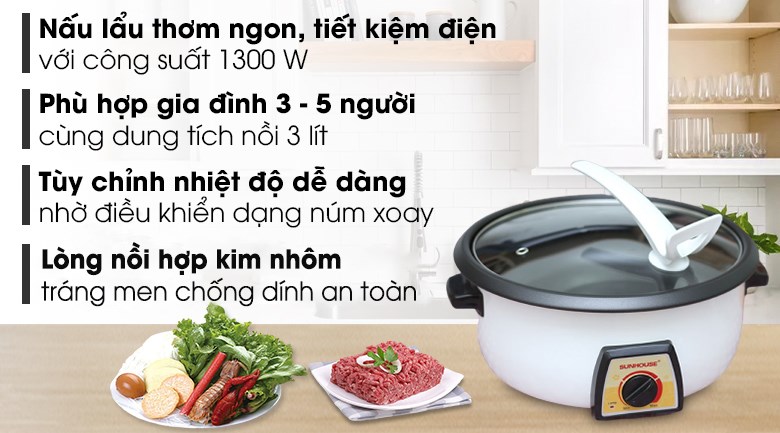 Nồi lẩu điện Sunhouse SHD 4521 3 lít