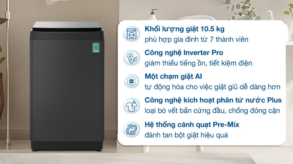 Máy giặt Hisense Inverter 10.5 kg WT105F50