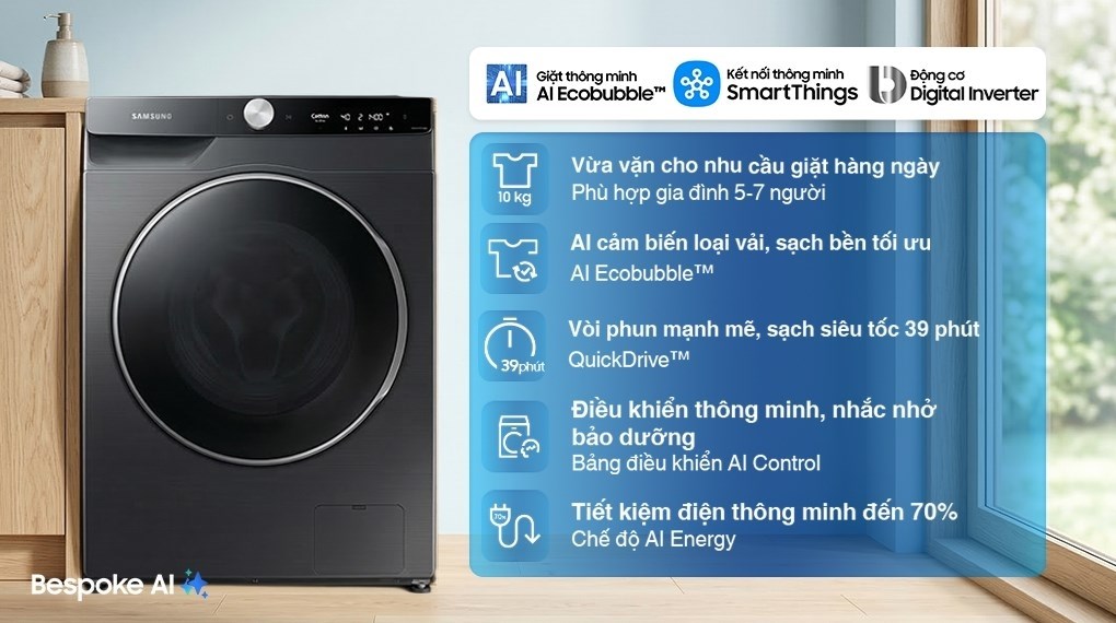 Máy giặt Samsung AI EcoBubble Inverter 10 kg WW10DG6U34LBSV