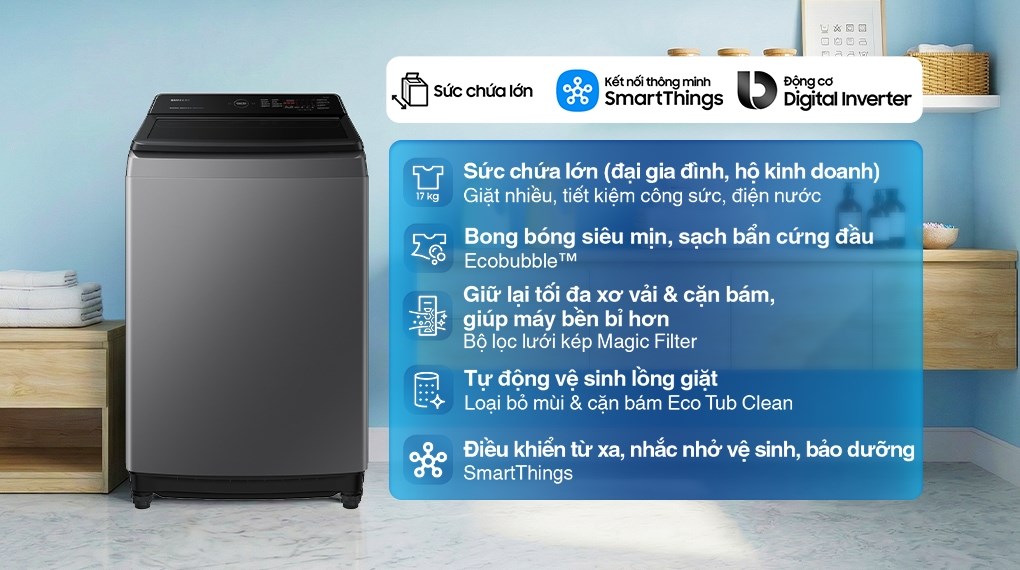 Máy giặt Samsung Ecobubble Inverter 17 kg WA17CG6442BDSV