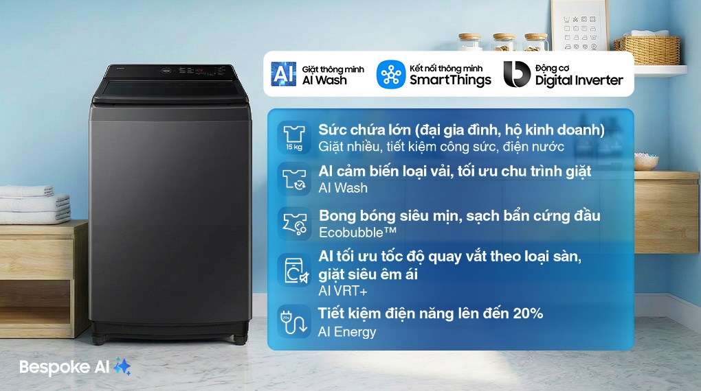 Máy giặt Samsung Inverter 15 kg WA80F15S5CSV