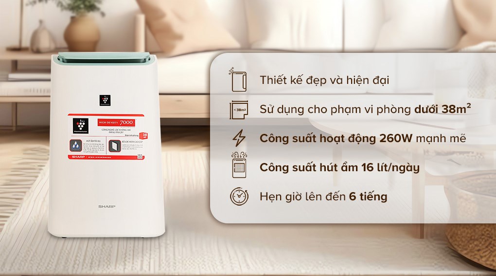 Máy hút ẩm kết hợp lọc không khí Sharp DW-E16FA-W