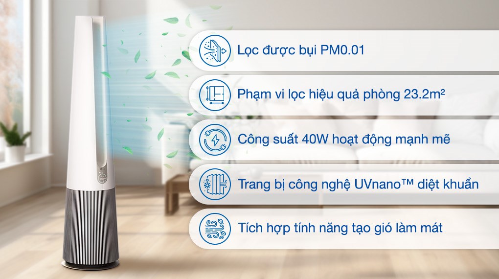 Máy lọc không khí kết hợp quạt LG PuriCare AeroTower Hit FS15GPBK0.ABAE 40W