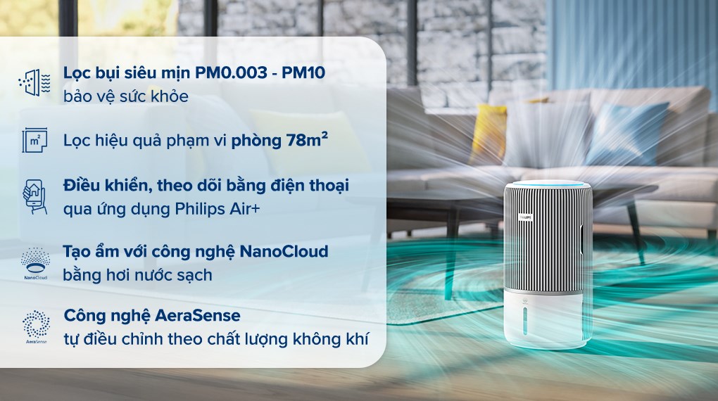 Máy lọc không khí tạo ẩm Philips AC3420/10 43W