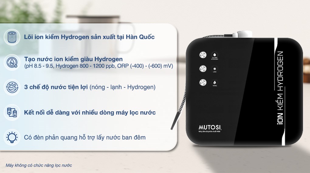 Máy chuyển đổi nước RO tạo nước nóng lạnh Hydrogen ion kiềm Mutosi MD-199H 1 lõi