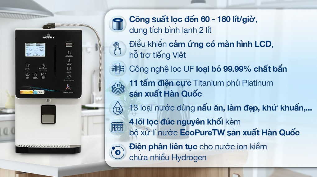 Máy lọc nước điện giải ion kiềm nóng nguội lạnh ROBOT IonQueen 1113X 11 tấm điện cực