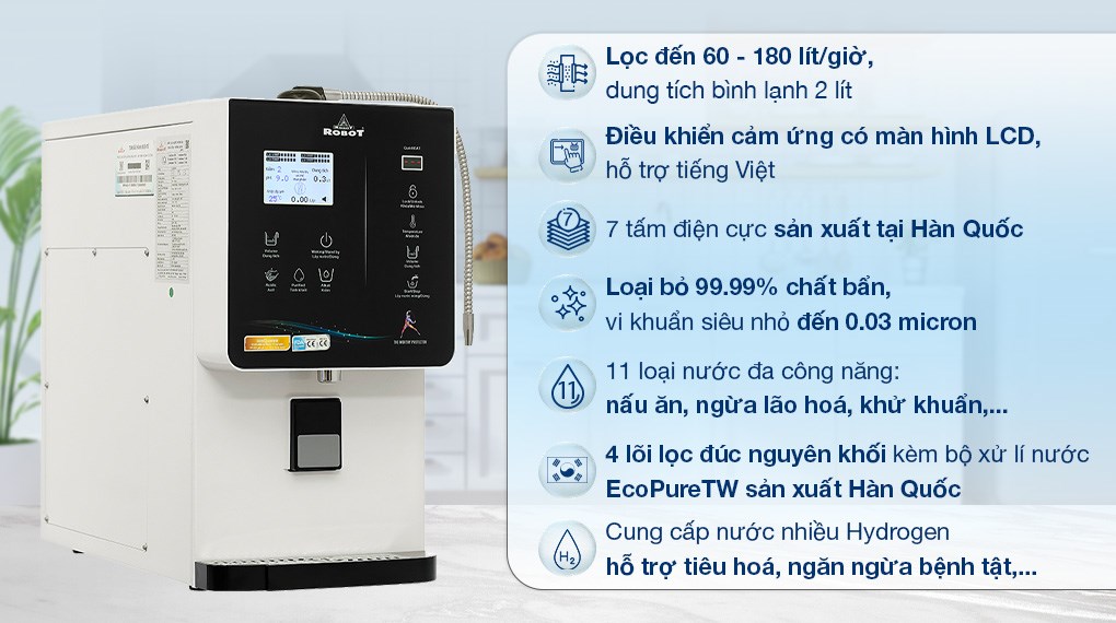Máy lọc nước điện giải ion kiềm nóng nguội lạnh ROBOT IonQueen 711X 7 tấm điện cực