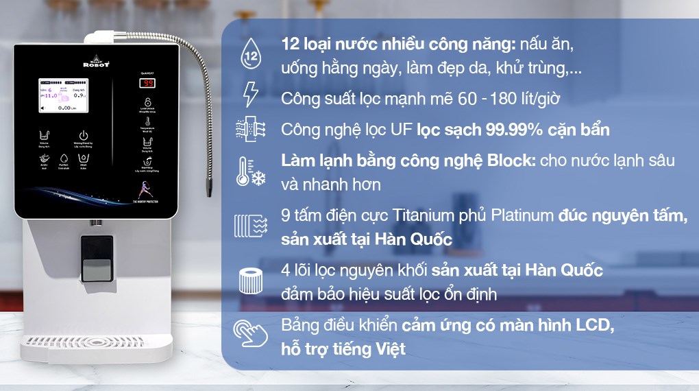 Máy lọc nước điện giải ion kiềm nóng nguội lạnh ROBOT IonQueen 912X 9 tấm điện cực