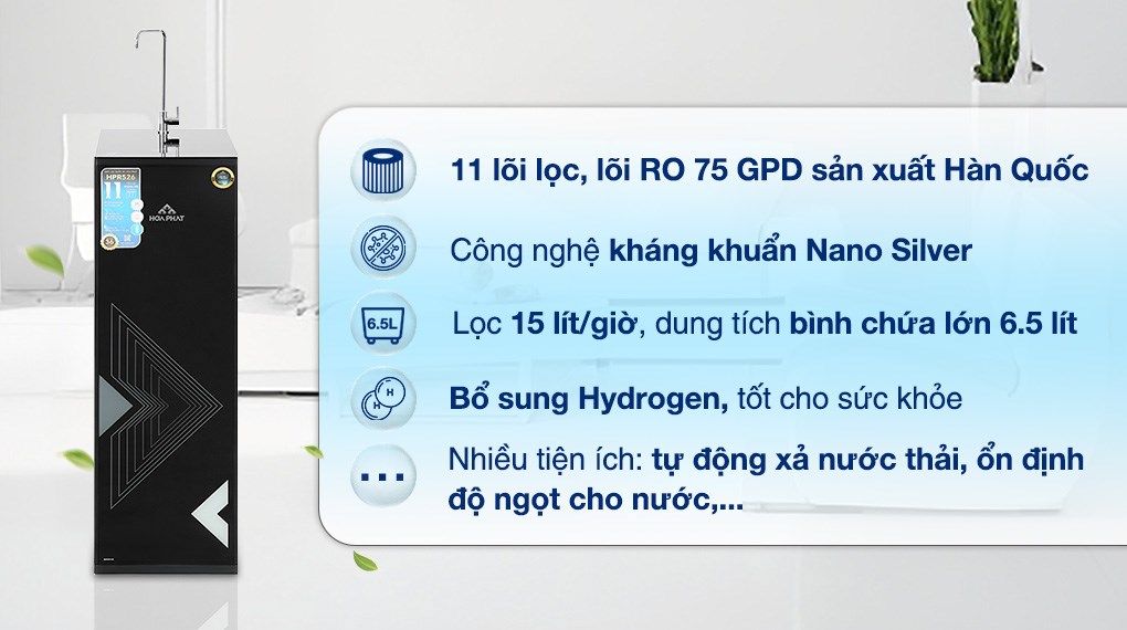 Máy lọc nước RO Hydrogen Hòa Phát HPR526 11 lõi