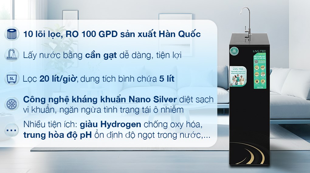 Máy lọc nước RO Hydrogen Livotec 608 10 lõi