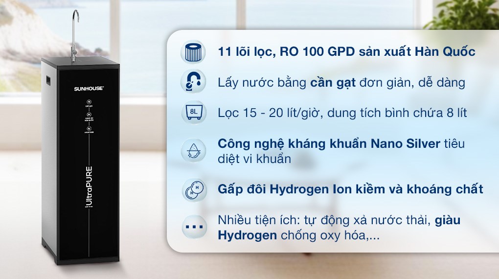 Máy lọc nước RO Hydrogen Sunhouse UltraPURE SHA8800KL 11 lõi