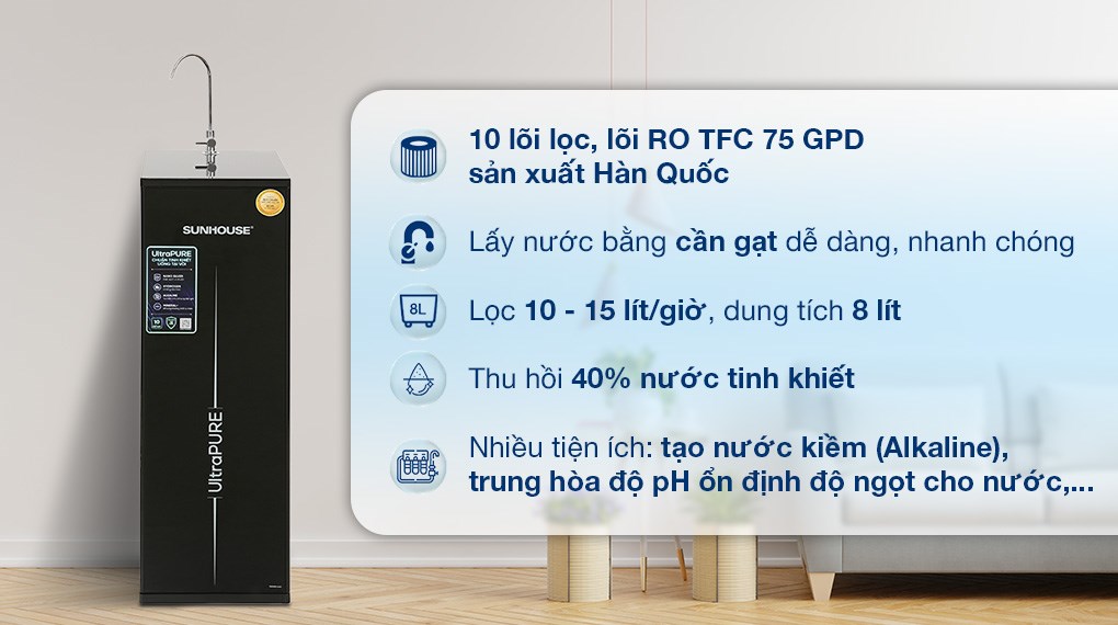 Máy lọc nước RO Hydrogen Sunhouse UltraPURE SHA8810K 10 lõi