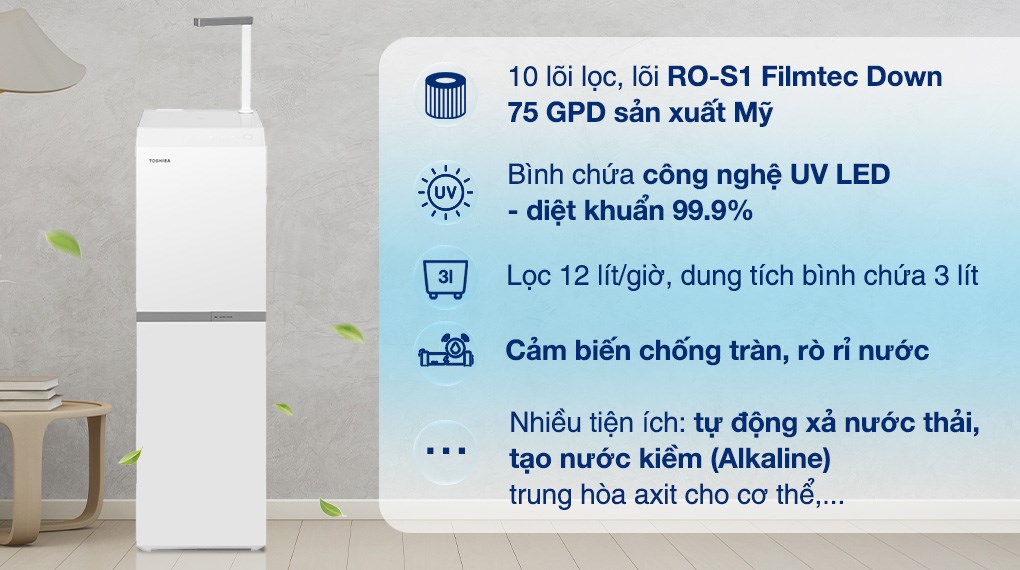 Máy lọc nước RO Hydrogen Toshiba TWP-N2396SVN(W) 10 lõi