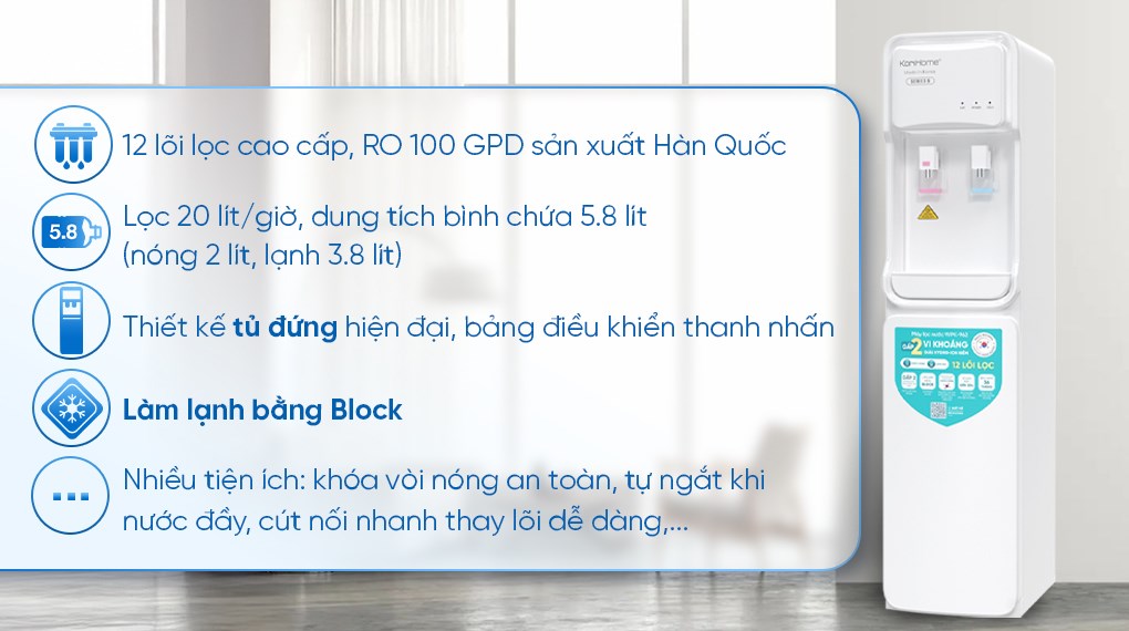 Máy lọc nước RO nóng lạnh Korihome WPK-962 12 lõi
