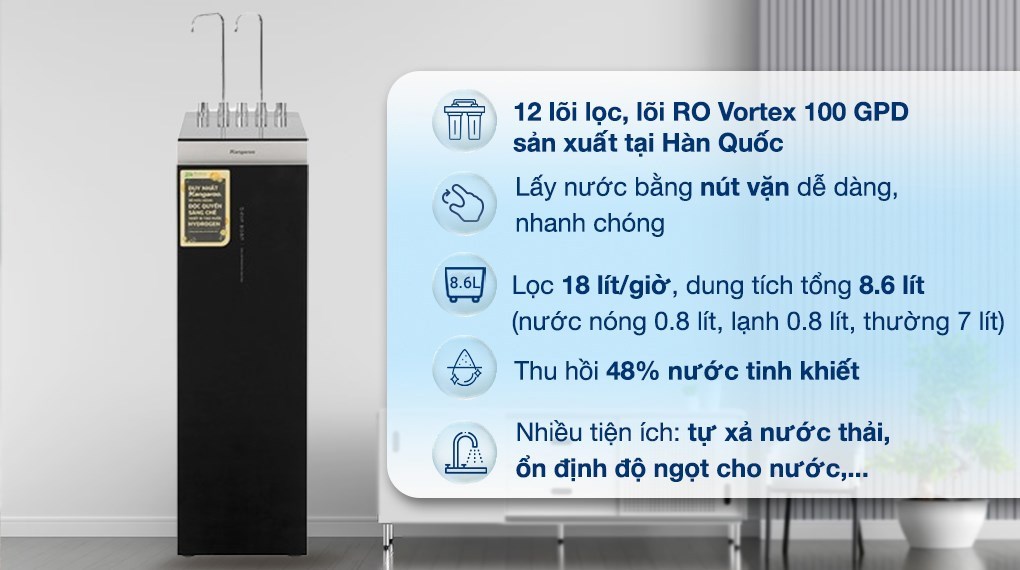 Máy lọc nước RO nóng nguội lạnh Hydrogen Kangaroo Sumire KG12A6 12 lõi