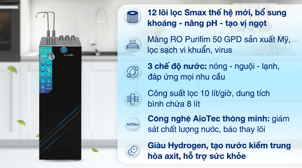 Máy lọc nước RO nóng nguội lạnh Hydrogen Karofi KAD-X59 12 lõi