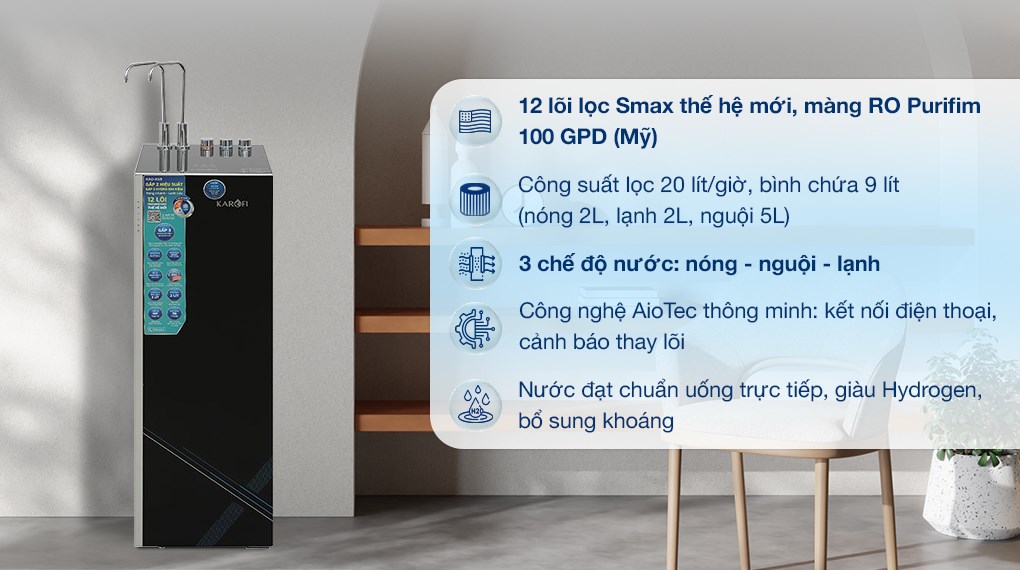 Máy lọc nước RO nóng nguội lạnh Hydrogen Karofi KAD-X69 12 lõi