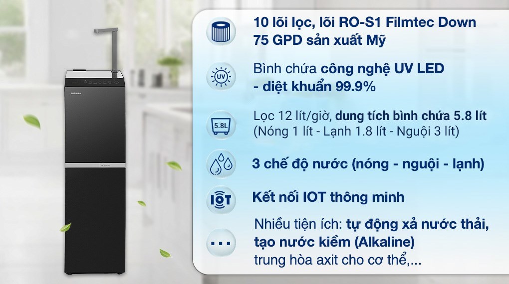 Máy lọc nước RO nóng nguội lạnh Hydrogen Toshiba TWP-W2396SVN(M) 10 lõi