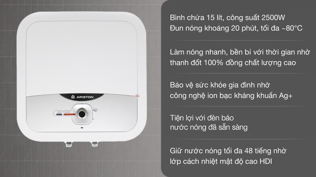 Máy nước nóng gián tiếp Ariston 15 lít 2500W AN2 15 RS 2.5 FE