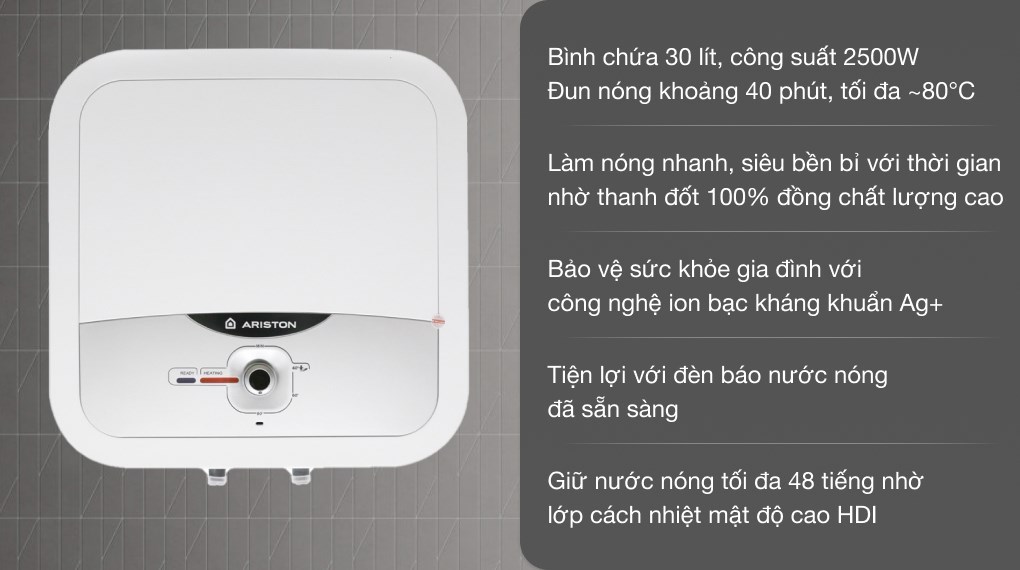 Máy nước nóng gián tiếp Ariston 30 lít 2500W AN2 30 RS 2.5 FE