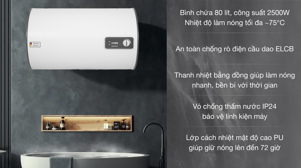 Máy nước nóng gián tiếp Stiebel Eltron 80 lít 2500W ESH 80 H Plus T-VN