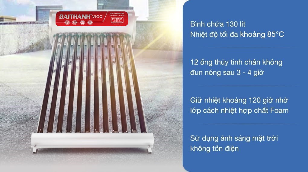 Máy nước nóng năng lượng mặt trời Đại Thành 130 lít Vigo 58-12