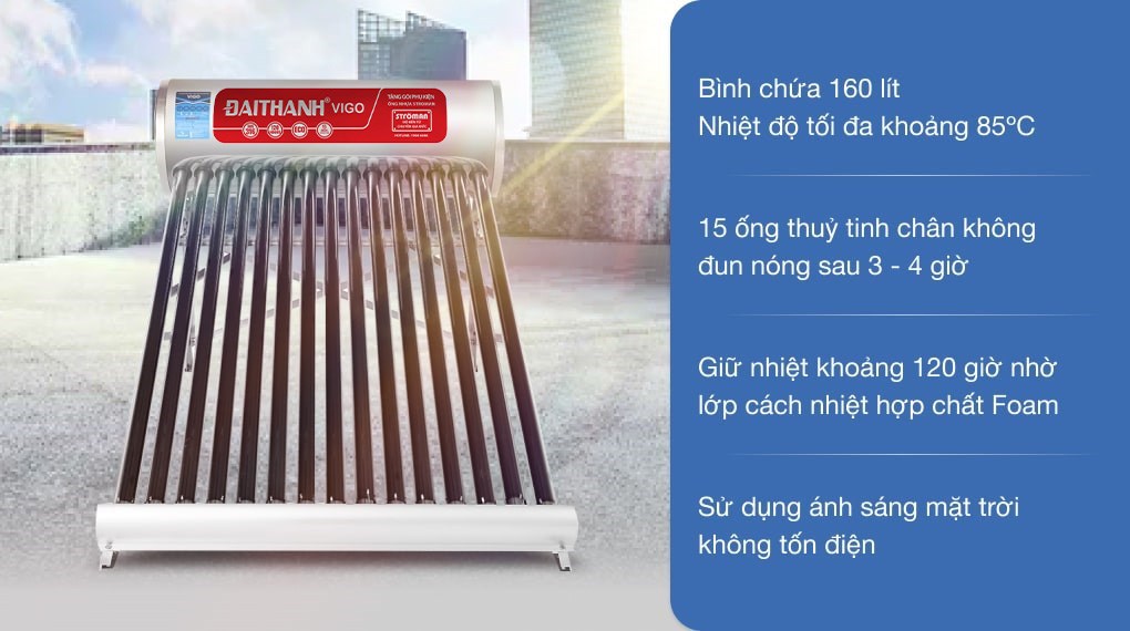 Máy nước nóng năng lượng mặt trời Đại Thành 160 lít Vigo 58-15