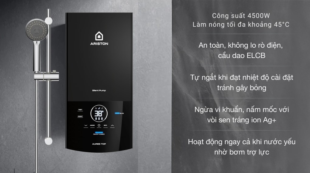 Máy nước nóng trực tiếp Ariston 4500W AURES TOP 4.5P