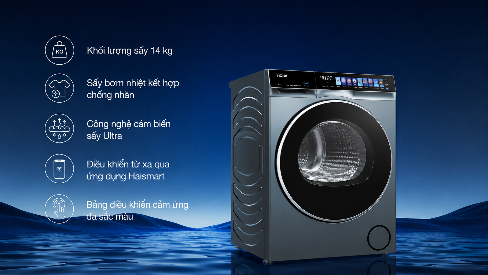 Máy sấy bơm nhiệt Haier 14 kg HD140-AR387GNU1