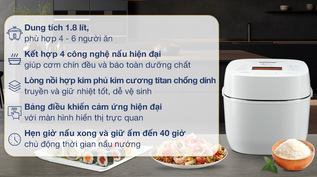 Nồi cơm áp suất cao tần Toshiba 1.8 lít RC-18VXWVN(W)