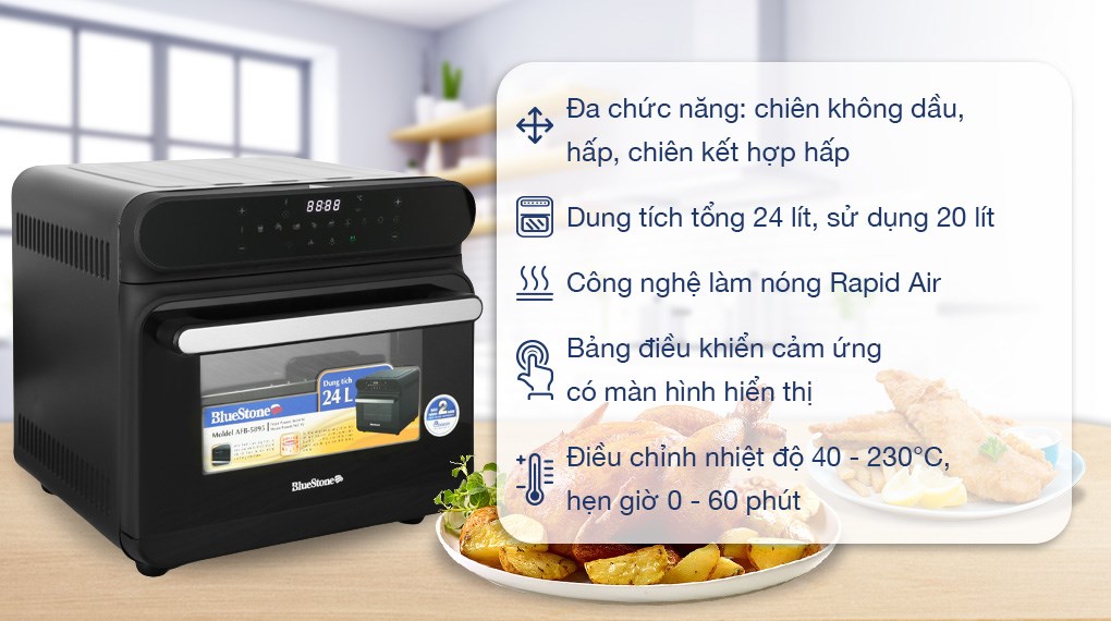 Lò chiên không dầu hơi nước BlueStone 24 lít AFB-5895