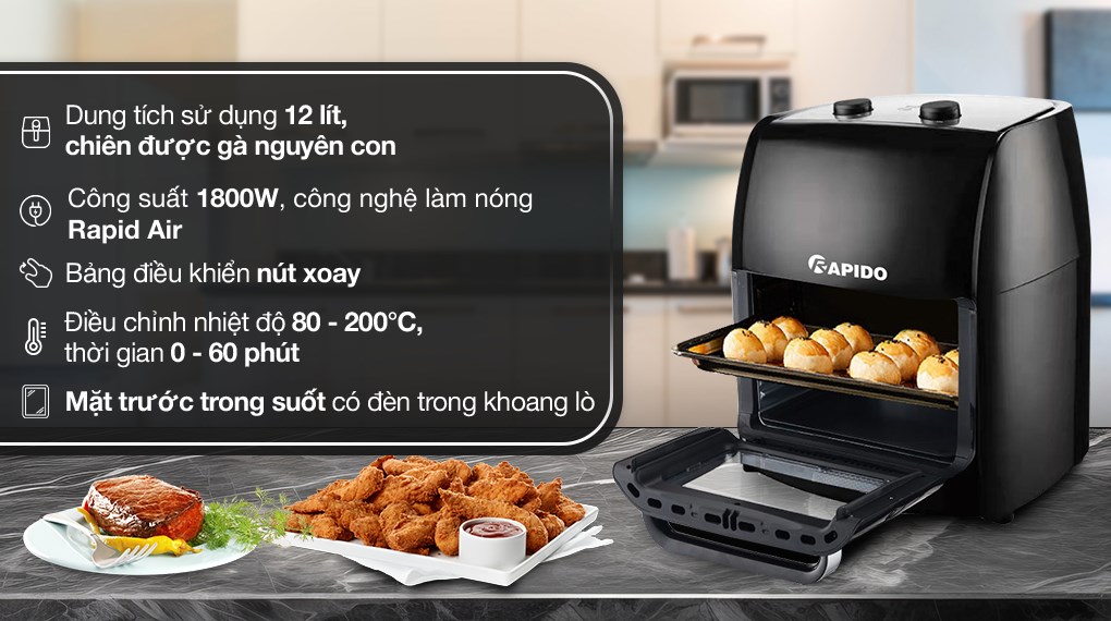 Lò chiên không dầu Rapido 12 lít RAF-12M1