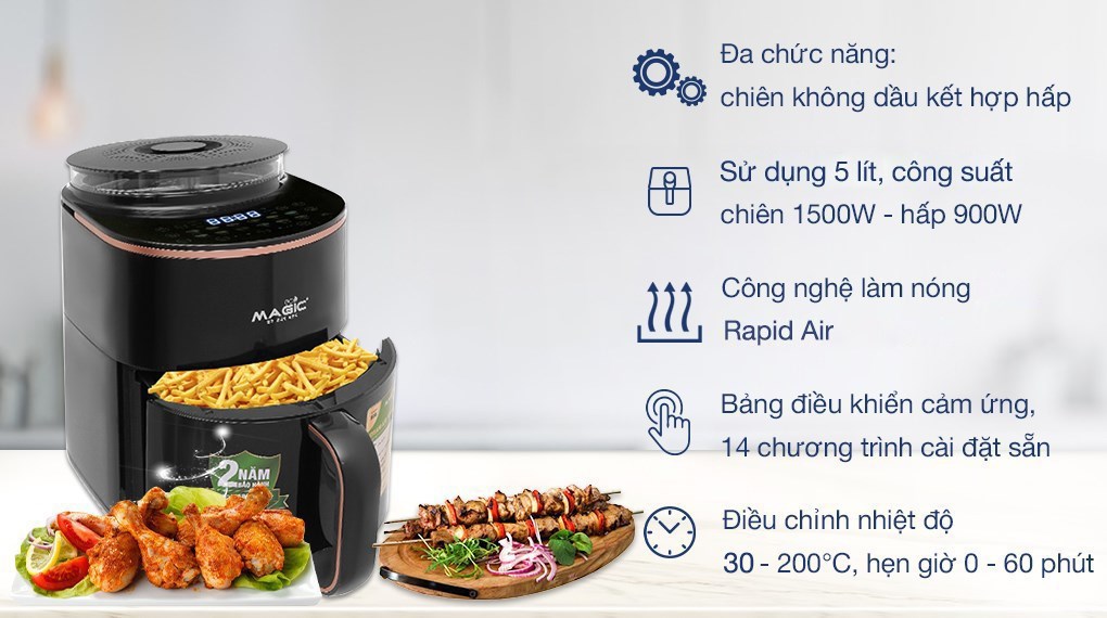 Nồi chiên không dầu kết hợp hấp Magic Eco 5 lít S05