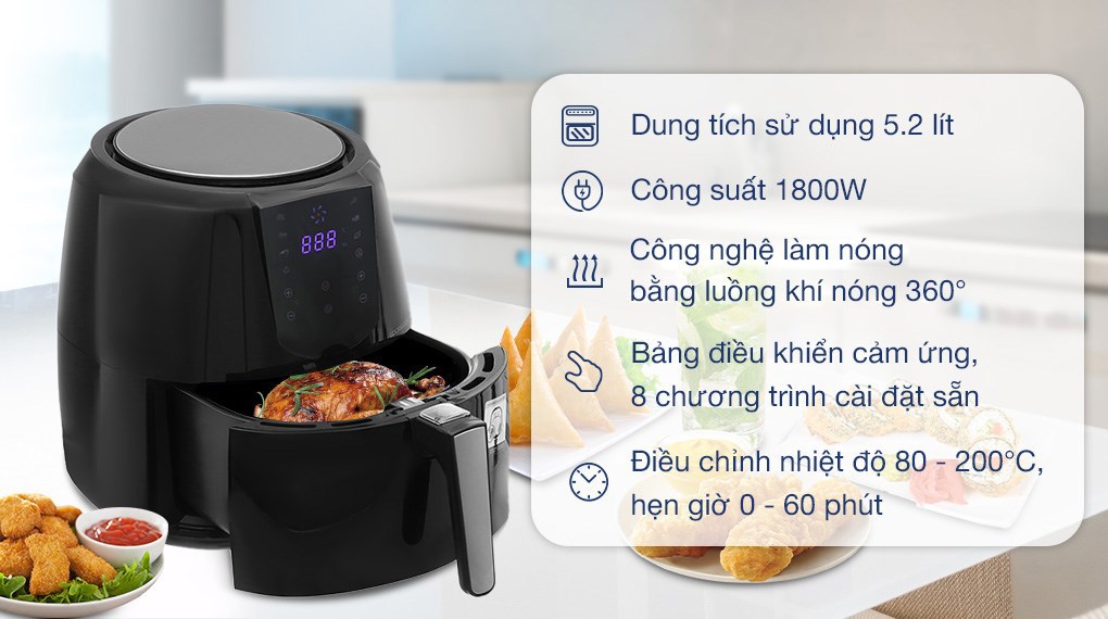 Nồi chiên không dầu Lock&Lock 5.2 lít EJF357BLK