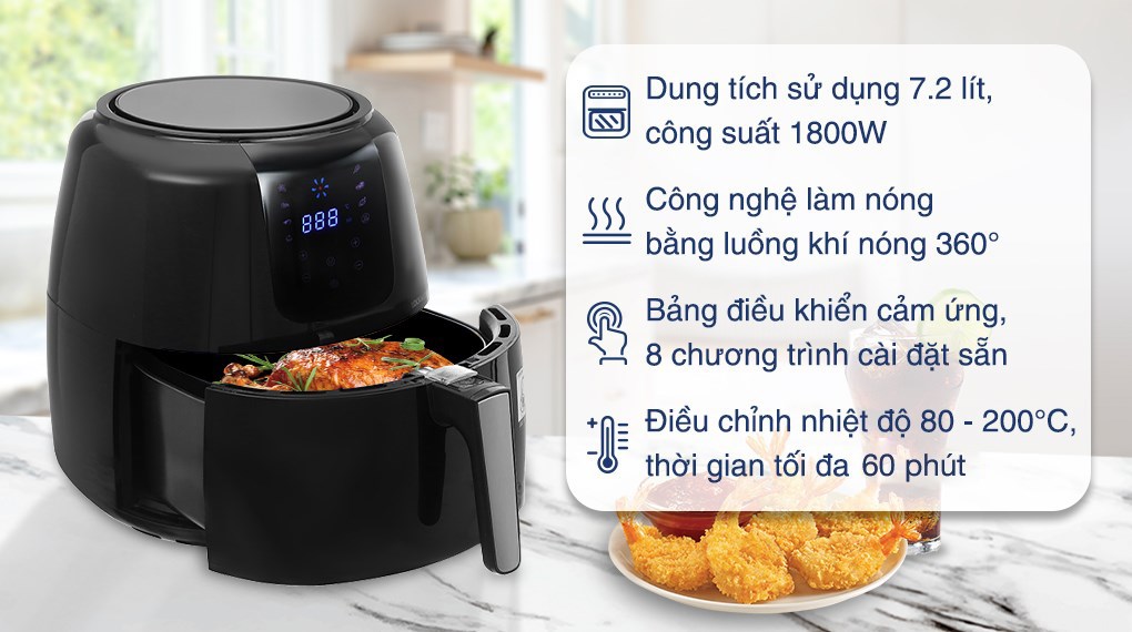 Nồi chiên không dầu Lock&Lock 7.2 lít EJF296BLK
