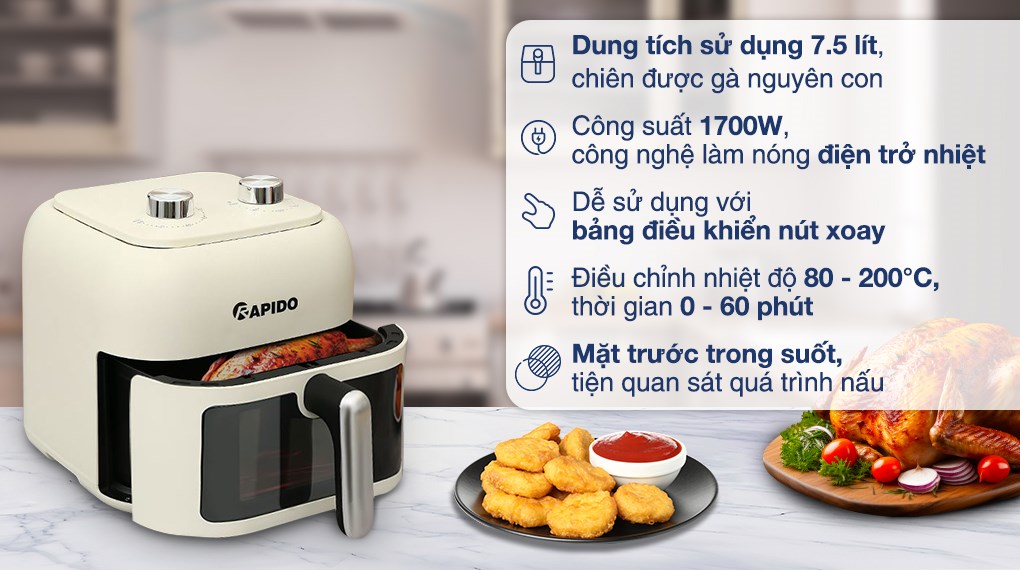 Nồi chiên không dầu Rapido 7.5 lít RAF-7.5M3
