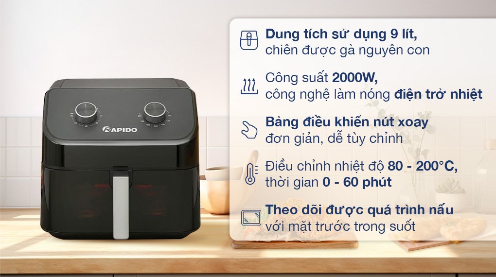 Nồi chiên không dầu Rapido 9 lít RAF-9.0M