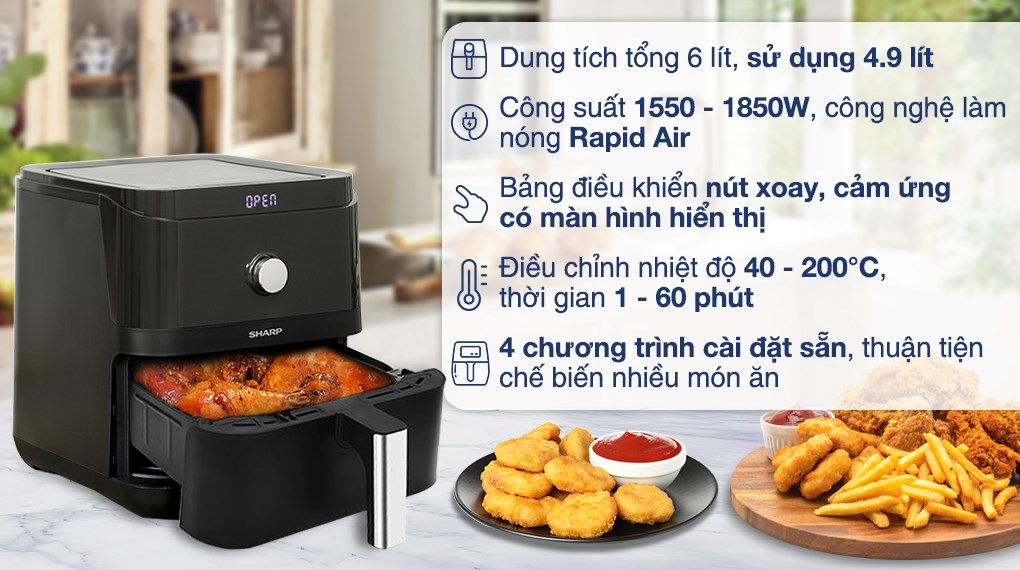 Nồi chiên không dầu Sharp 6 lít KF-AF60EV-BK