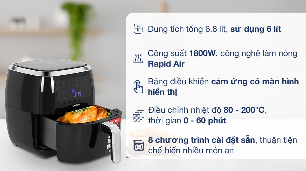 Nồi chiên không dầu Sharp 6.8 lít KF-AF68EPV-BK